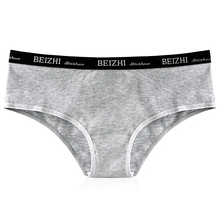 

BEIZHI Brand Mid-waist Underwear Panties Cotton Ribbing Fabric Breathable Women's Lingerie Briefs Panties