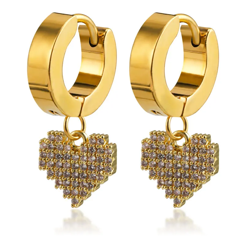 

Shining Aretes Dangle Clip on Earrings with Zircon Rhinestone Heart Shape