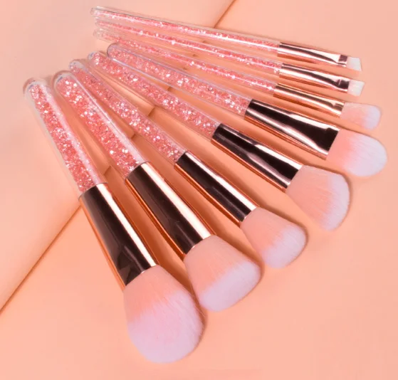 

8pcs rose gold glitter brush set pink glitter makeup brushes set do with your own logo on small quanity