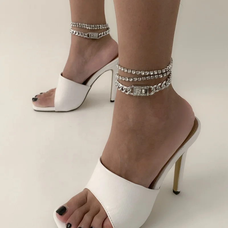 

Amazon Hot Sale 3PCS Set Bohemian Tennis Bracelet Anklets For Women Hiphop Cuban Link Anklet