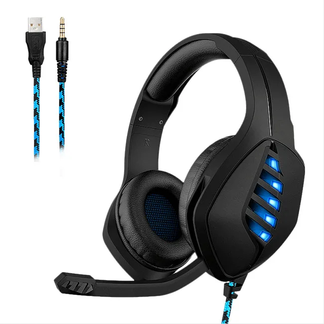 

Hot selling stereo 3.5MM and USB noise reduction wired headset with microphone LED light switchable PS4 X box gaming headphones