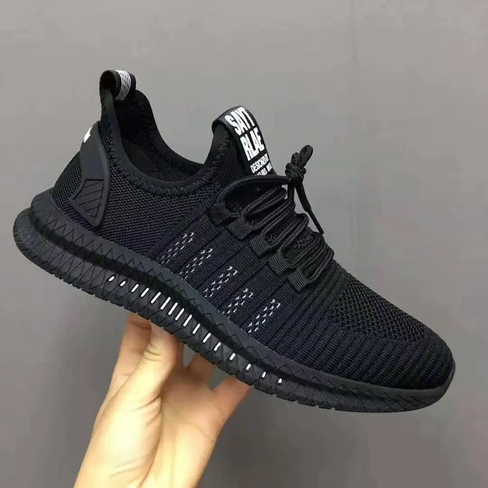 

New Style Men Mesh Knitting Fabric Sport Shoes Supplier In China, Black,black&white