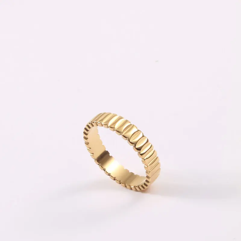 Joolim Jewelry Wholesale 18K Gold Plated Stainless Steel Narrow Croissant Gear Shape Rings for Women