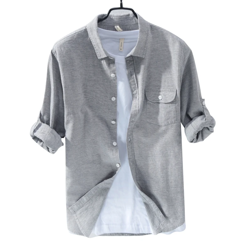 

High Quality Solid Color Long Sleeves Casual Stylish Slim Fit Clothing Shirt Linen Man