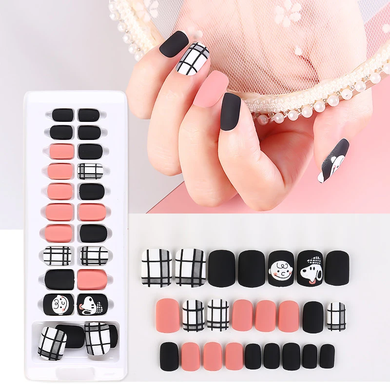 

hot inquiry 24pcs/box Color Full Cover Fake Nails Artificial Acrylic French Designed Press on Nails With kit