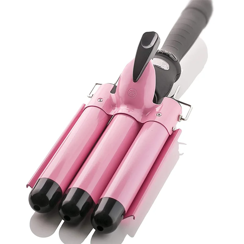 

Home Use Fast Heating Three Barrel Big Wave Automatic Hair Curler Rotating Curling Wand Machine barrel curling iron, Pink