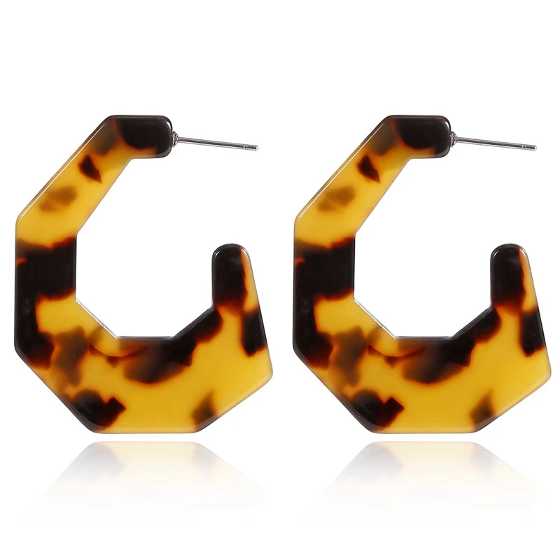 

Fashion Exaggerated Big Mottled Tortie Leopard Printed Resin Acetate Acrylic Girl Irregular Square Geometric Earrings For Women, As photo