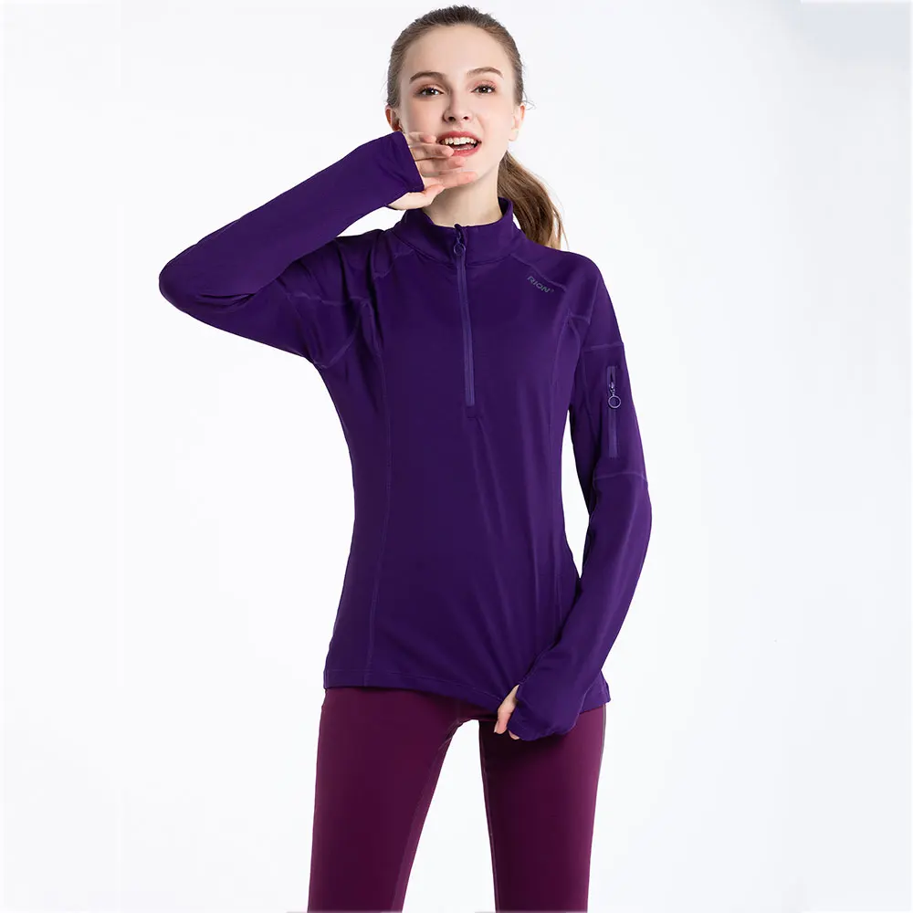 

RION Womens Long Sleeve Yoga Shirts with Thumb Hole 1/2 Zip Running Jacket Tops Gym Fitness Sports Sweatshirts Workout Shirts, Picture shows