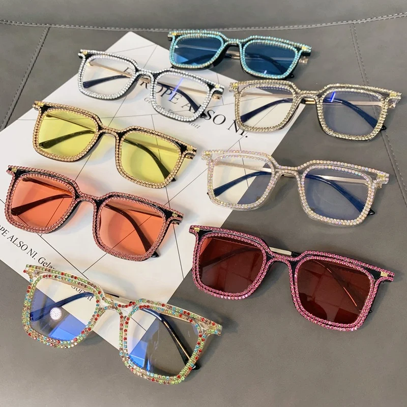 

1800 New Brand Designer Sunglasses Women Men Luxury Diamond Rhinestone Square Sunglasses, As shown