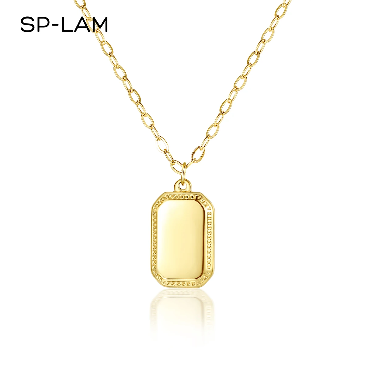 

SP-LAM Fashion Korean Bar Stainless Steel Chain Girl Pendant Cheap Gold Woman Square Necklace