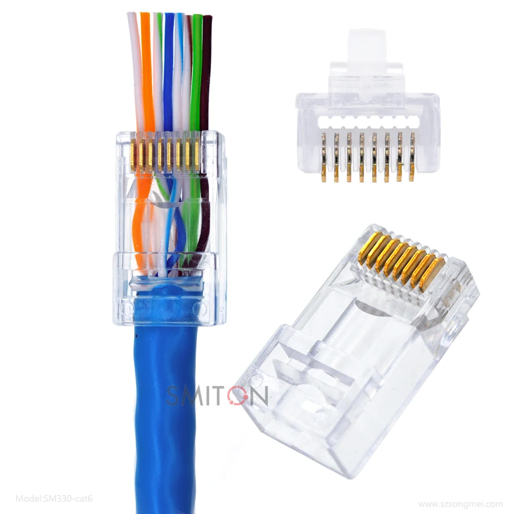 

48 hours delivery RJ45 8P8C Cat6a Connectors With Gold Plating CAT5 CAT6 Pass Through RJ45 Connectors