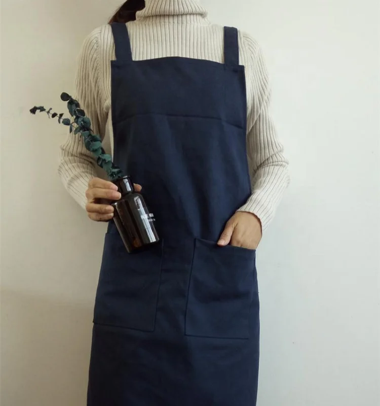 

SunYue Navy Blue Thicker Canvas Kitchen Apron Double Shoulder Straps, Can be customized