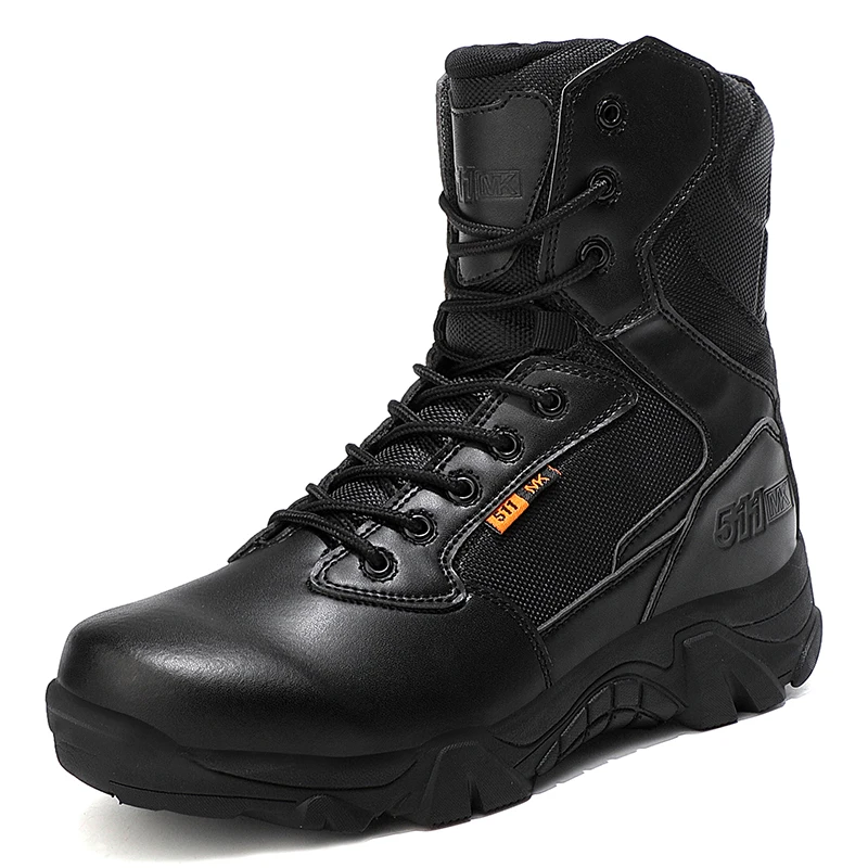 

High Peel Space Leather Combat Boots MD Outsole Military Boots Anti-collision Corner Toe Side Zipper Men's Shoes, Sand,black