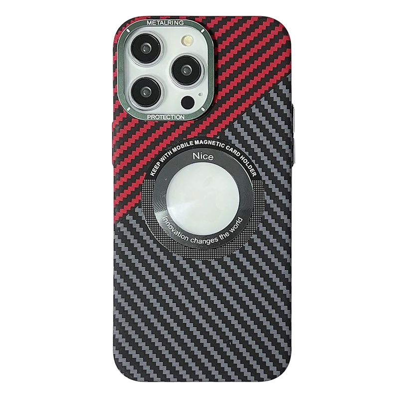 

Premium Carbon Fiber Texture Logo Hole Magnetic Phone Case For iPhone 14 13 12 11 Pro Max Hard PC Shockproof Slim Thin Cover