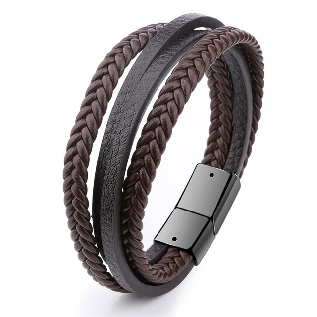 

Handmade Multi-Layer Braided Leather Mens Bracelet Mens Leather Bracelet with Magnetic Clasp for Father Boyfriend Male