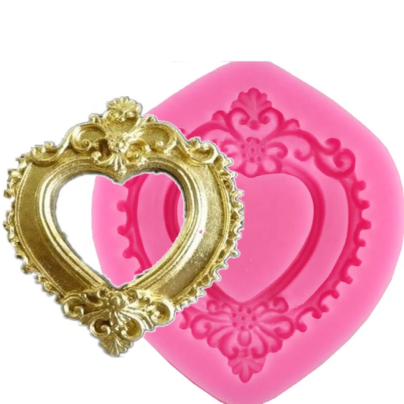 

Food grade fondant cake silicone mold Love Heart Mirror Frame shaped Reverse forming chocolate decoration tools