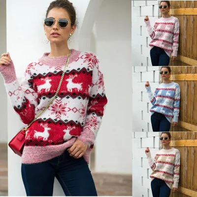 

2021 New Adults Christmas Comfortable knitted Women Elk Ugly Sweaters, As picture