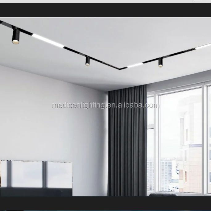 1m 24v-48V 4 wires linear ceiling mounted  recessed hanging track magnetic lighting system track rail