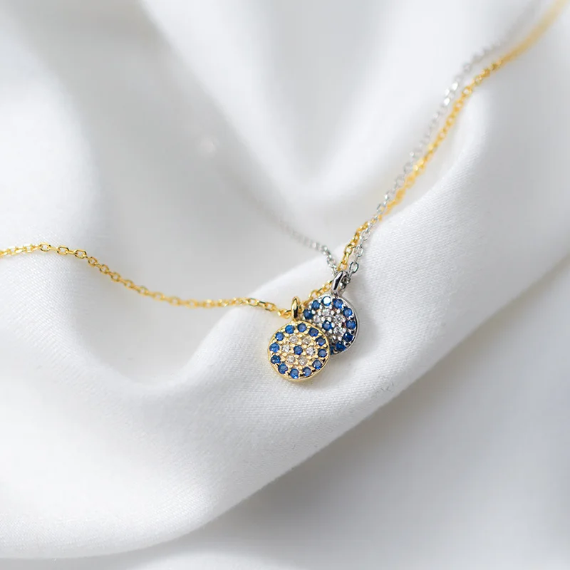 

N1469 New 2021 Accessories Silver Plated 14K Gold Blue Eye Round Devil Mini Geometric Turkish Collar Chain Necklace