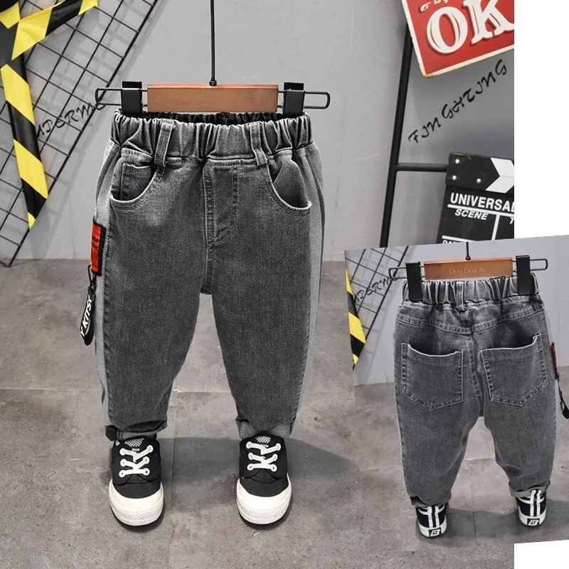 

Kids jeans pants Toddler Boy's Knit Denim Pull on casual solid Jeans, Picture shows