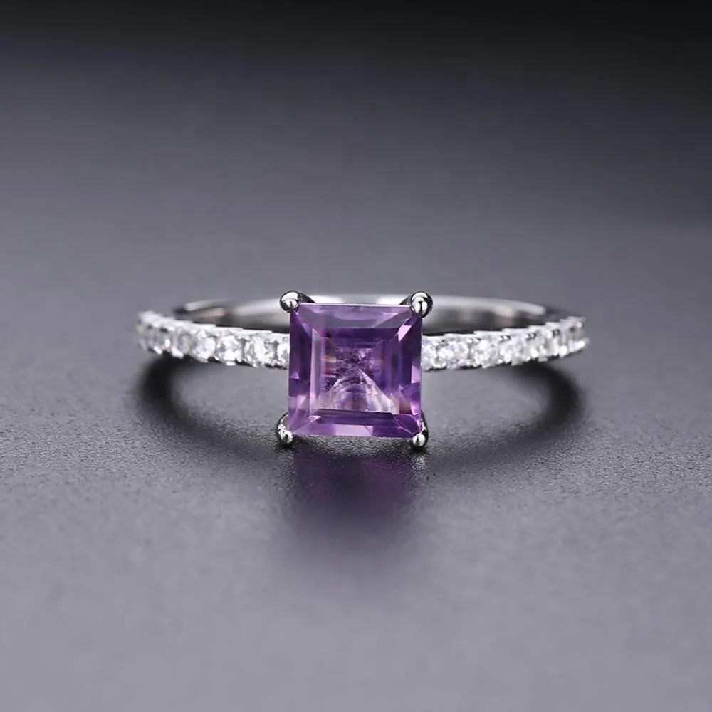 

Abiding Princess Cut Wedding Ring Wholesale Natural Amethyst Silver 925 Romantic Purple Gemstone Four Prong Engagement Ring