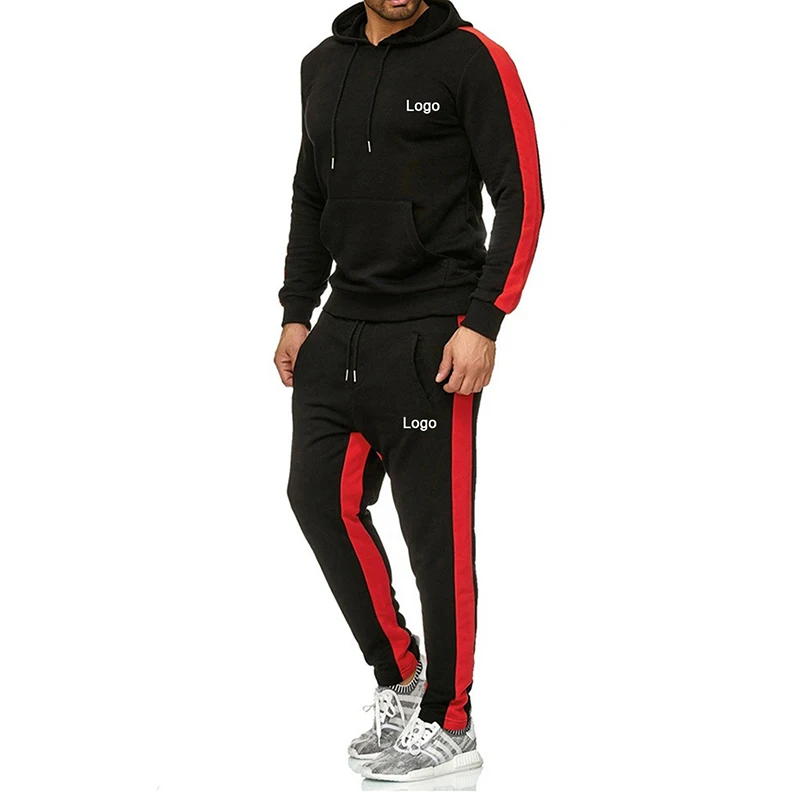 

Wholesale sweatsuit Customize logo Explosive Hoodie suit splicing sports fitness men suit logo customization, Custom color accept