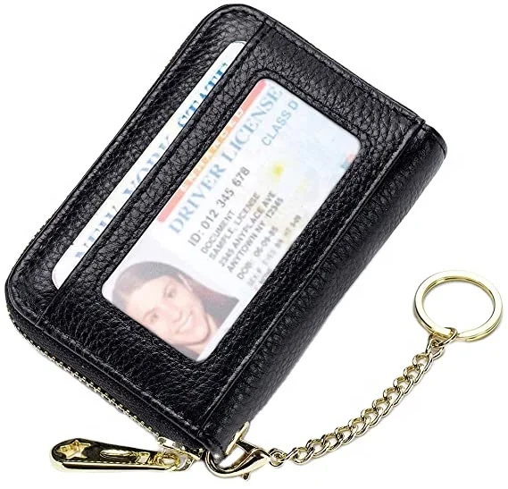 

Factory wholesale premium quality leather card holder ID card holder with convenient keychain, Accept custom