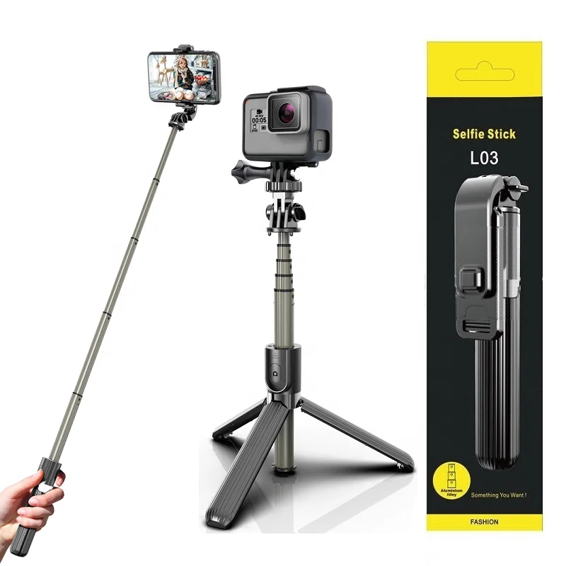 

L03 Aluminum Wireless Remote Cell Phone Gopro Camera Monopod Selfie Stick and Tripod Stand, Black;white