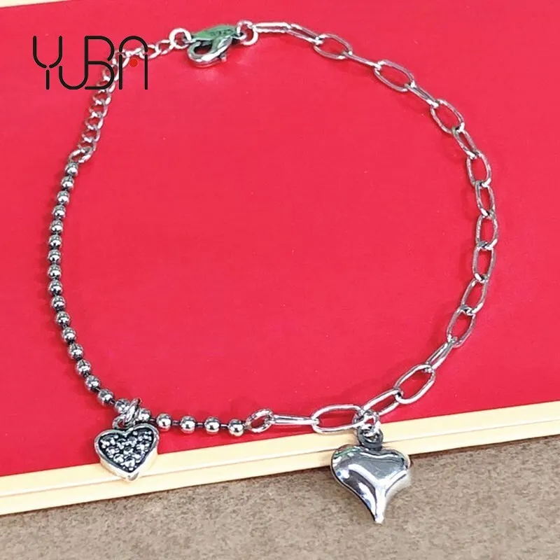 

New Fashion 925 Sterling Silver Plated Balloon Heart Charms Bracelet Splicing Beaded Chain Rhinestone Heart Bracelets