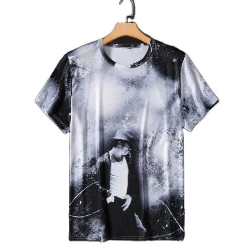 

new ice silk large size oversized fashion handsome elastic half-sleeved cotton men's T-shirt