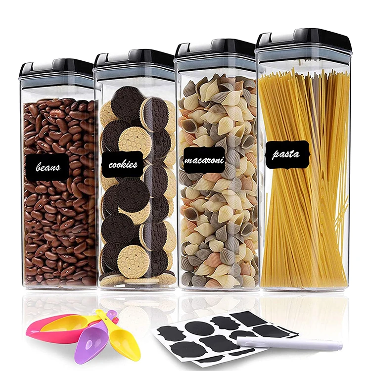 

BPA-free clear plastic canisters airtight food storage container 4 set kitchen pantry organization containers great for cereal, As picture/customized