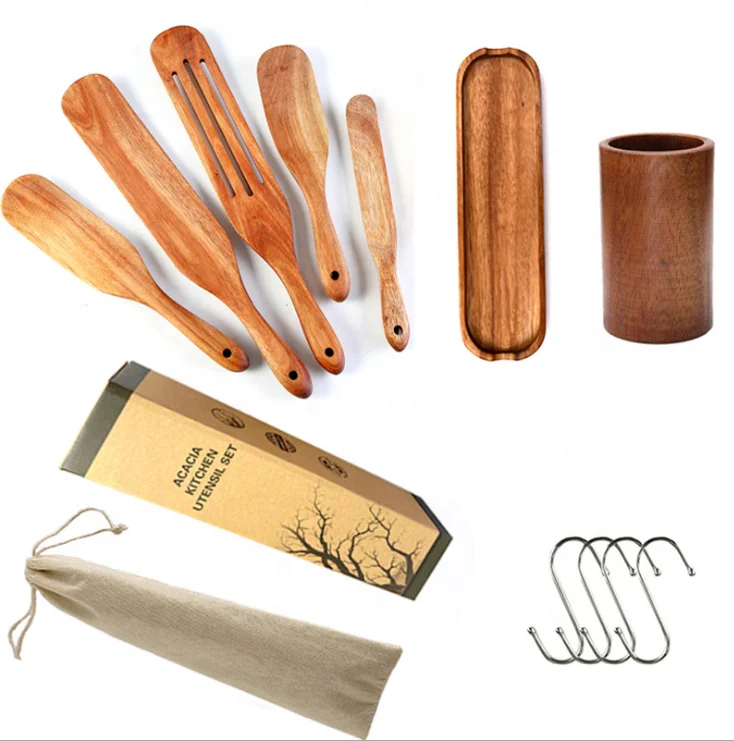 

Kitchen Acacia Wood Teak Wood Spatula 4-Piece 5-Piece Cheap Wooden Spurtle Set Stirring Cooking Utensil Tool Kitchen Utensil Set