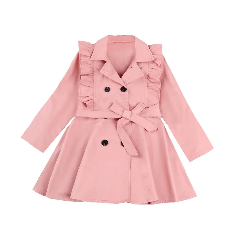 

New Girl's Trench Coat for Spring with Belt Solid Color Autumn Wind-Breaker for 5-12Y Children, As picture