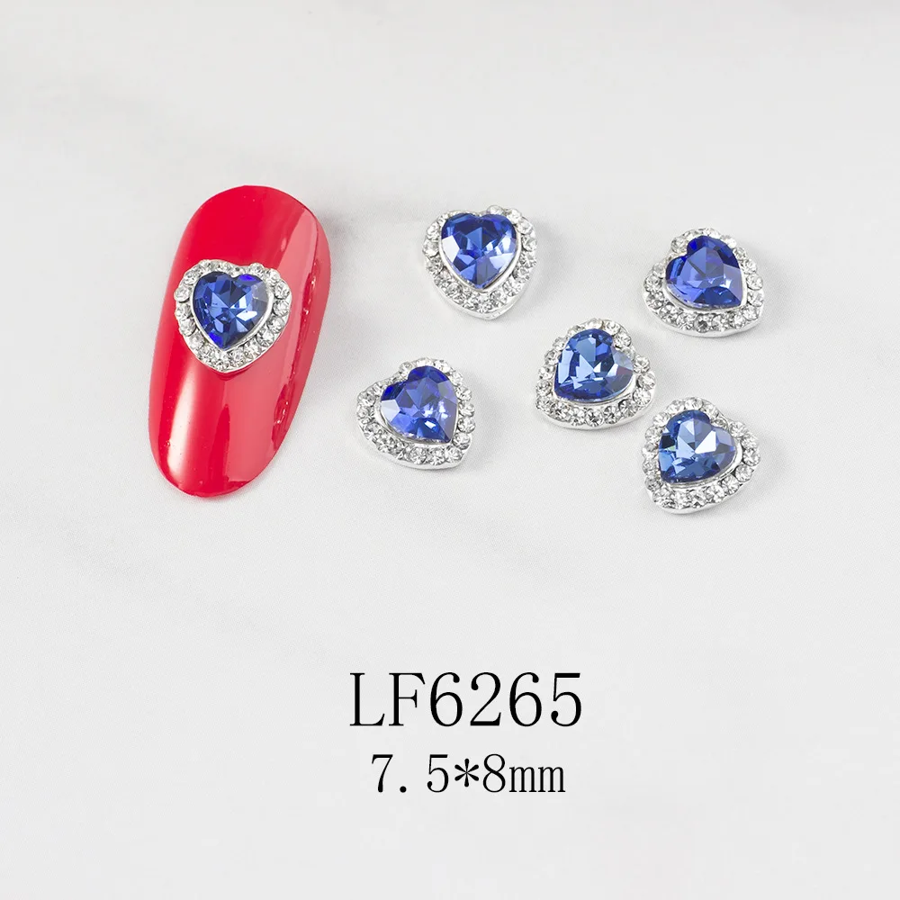 

New Arrival Crystal AB Nail Metal Charms Heart Nail Jewelry Stickers For Valentine's Day, As pic