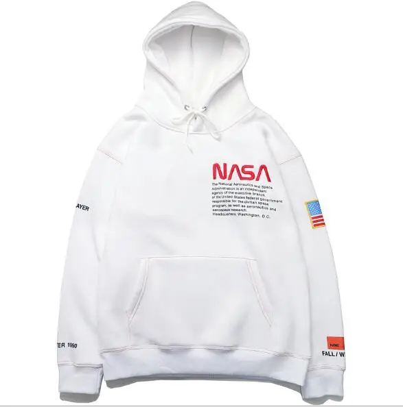 

2020 tide brand men's astronaut letter print plus fleece hooded sweatshirt