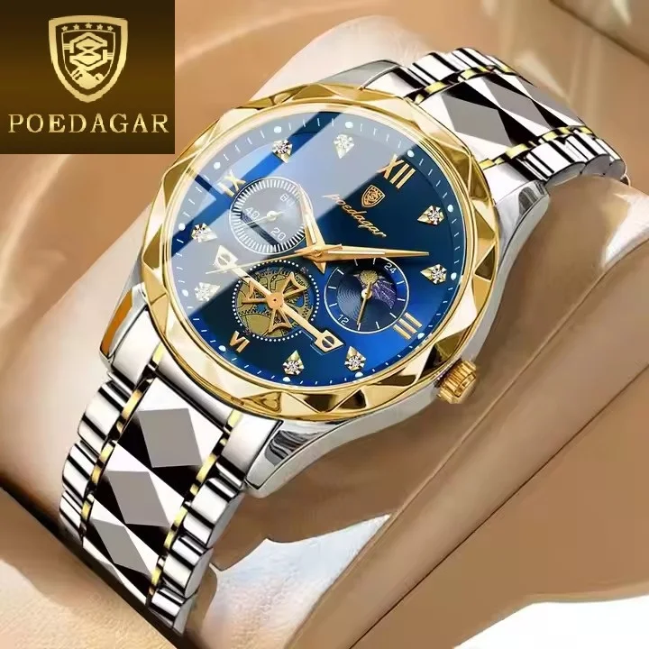 POEDAGAR 996 Chronograph Watch Men Simple Quartz Watches Full Steel Sport Mens Wristwatch Clock Reloj Relogio Masculino Men Gift
