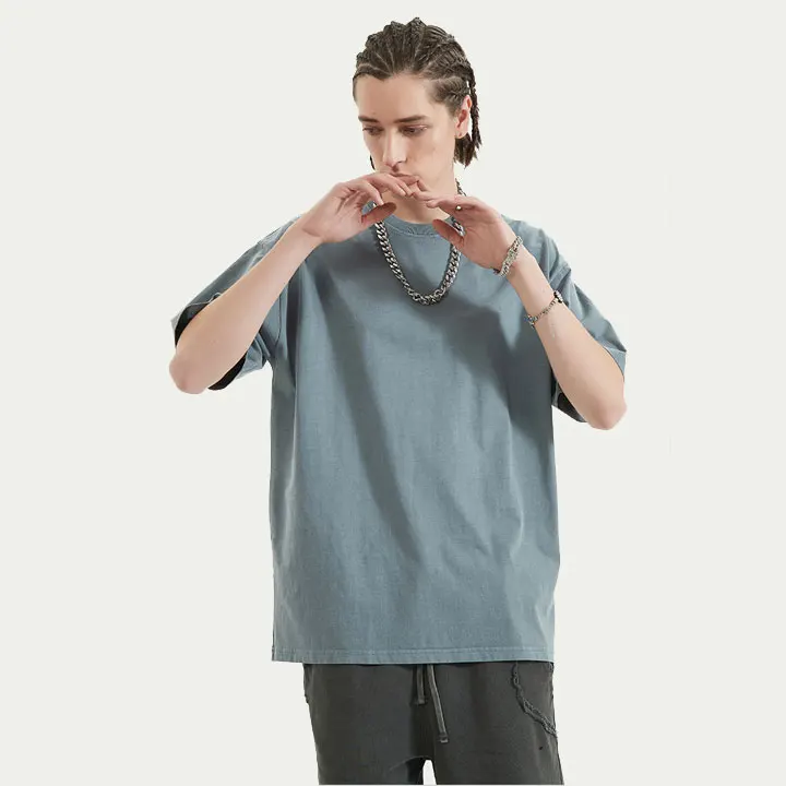 

custom wholesale vintage blank t shirts drop shoulder grey men washed tshirt