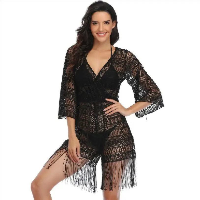 

Women 2021 Swimwear Summer Lace Bikini Coverups Sun Protective Beach Dress Bohemia Sunscreen Beach Cover Up, Many