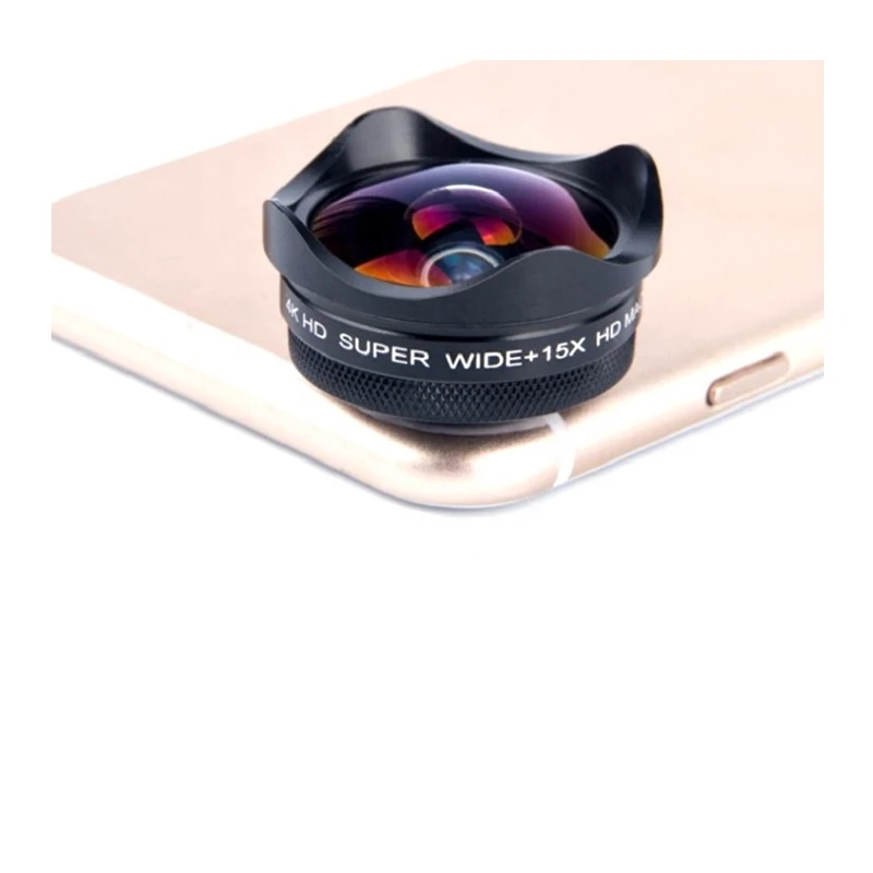 

4K HD Super Wide Lotus-type Anti-distortion Wide-angle Macro 2-in-1 Mobile Phone Lens, Golden/black/rose golden/silver