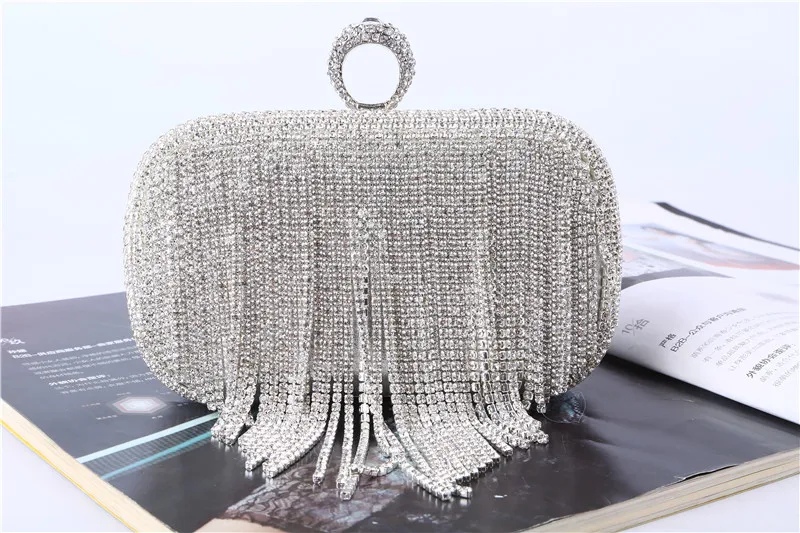 Rhinestone Crystal Tassel Evening Clutch Bag
