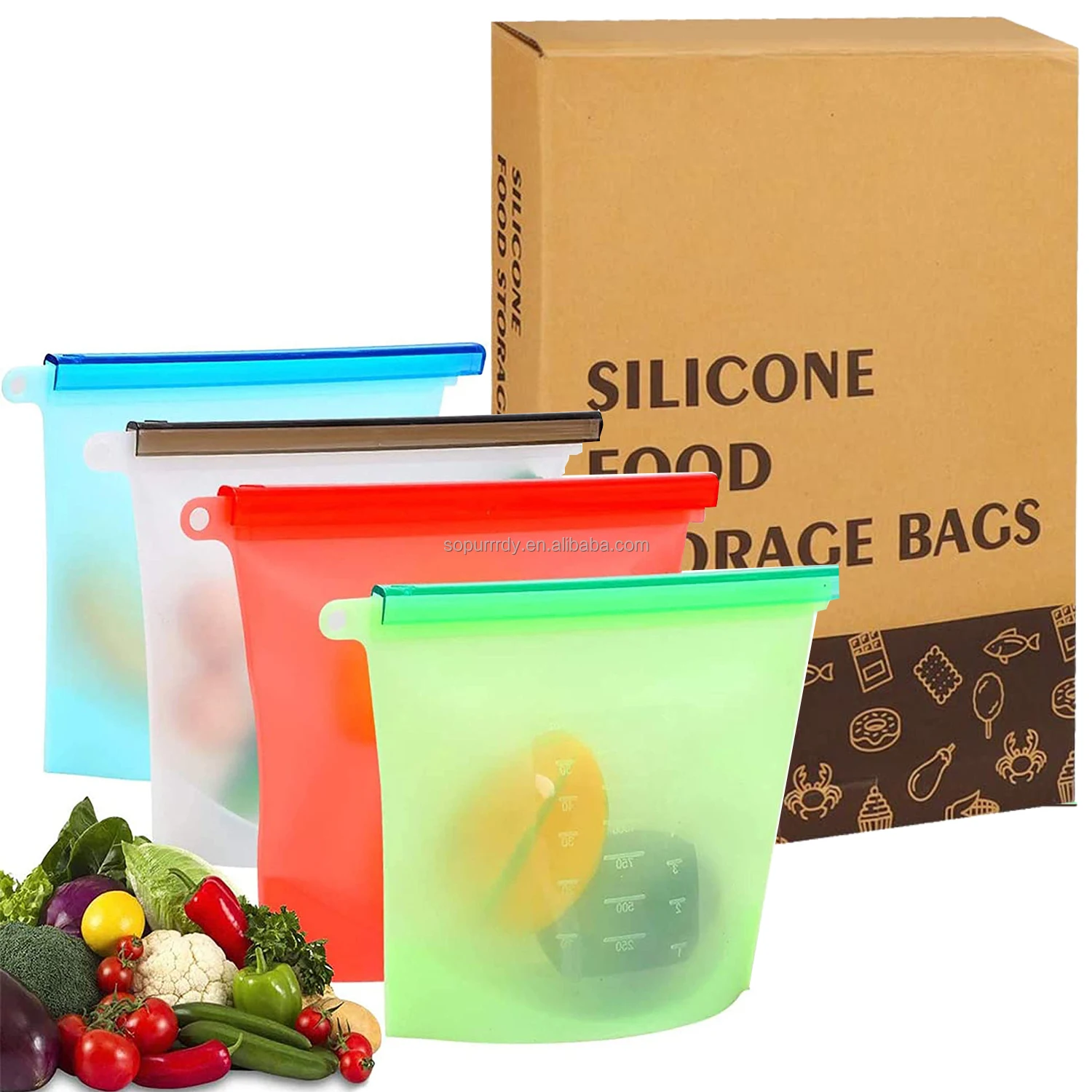 

Reusable Silicone Food Storage Bags 4PCS Usetcc Freezer Food Bags Leakproof for Vegetable, Fruit, Sandwich Bag Set