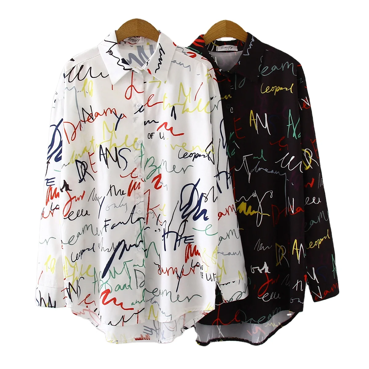 

Spring Autumn Long Sleeve Women Blouses Graffiti letter printing Blouse Fashion casual Loose Shirts Tops Blusas Mujer