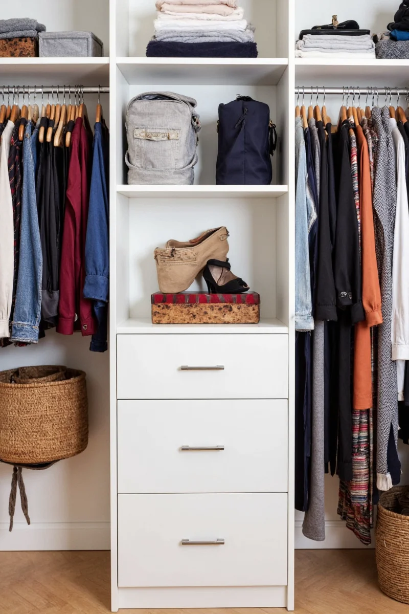 DIY rope clothesline inside closet for drying clothes