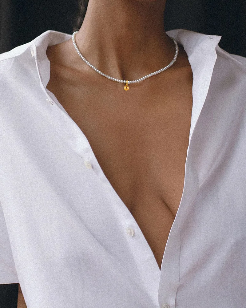 

INS Hot freshwater pearl necklace 925 sterling silver real gold plated pendant bead chain choker necklace