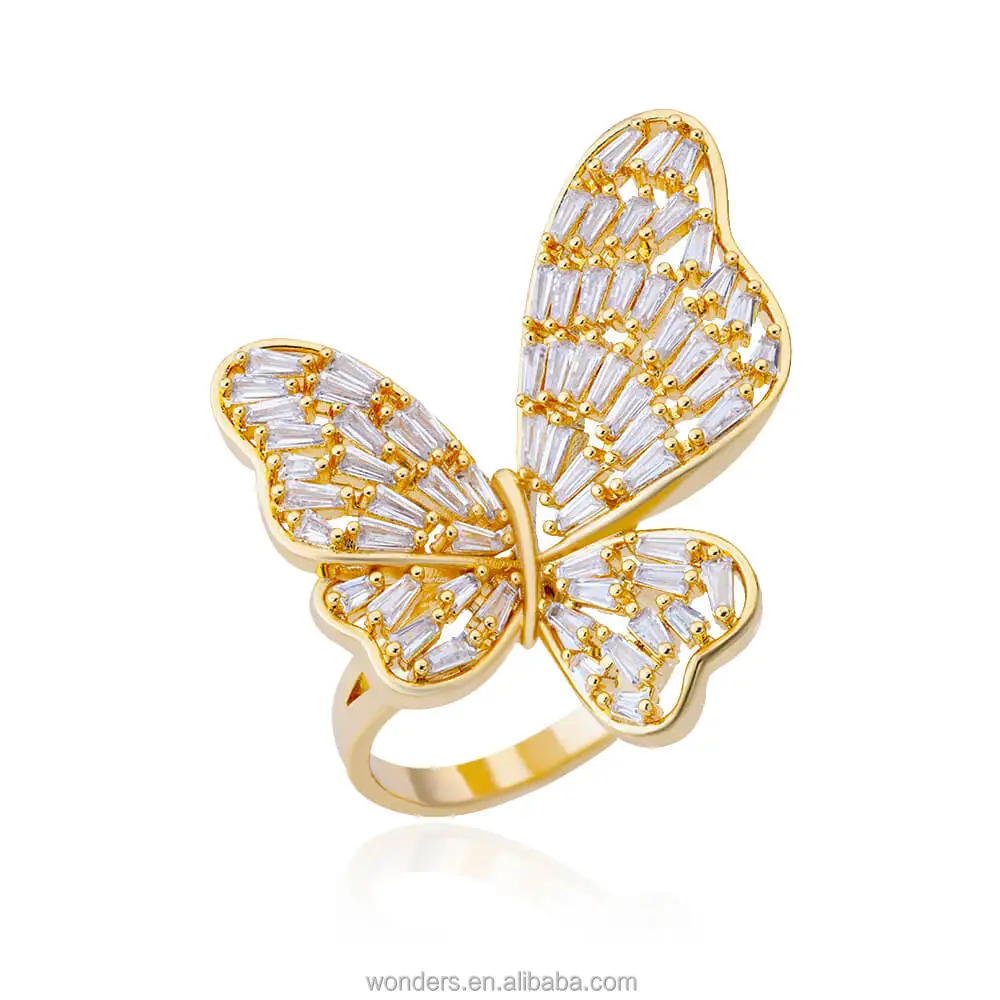 

2023 Ins Trendy Yellow Gold Plated Shinny Rhinestone Butterfly Rings Dainty Open Knuckle Ring Jewelry For Women