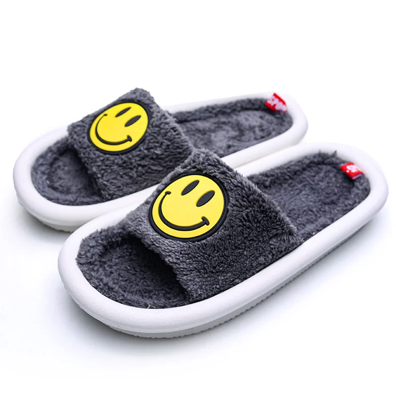 

YT Shoes Hot Sale Smile Fur Open Toe Indoor House Couple Slider Slippers For Men Women