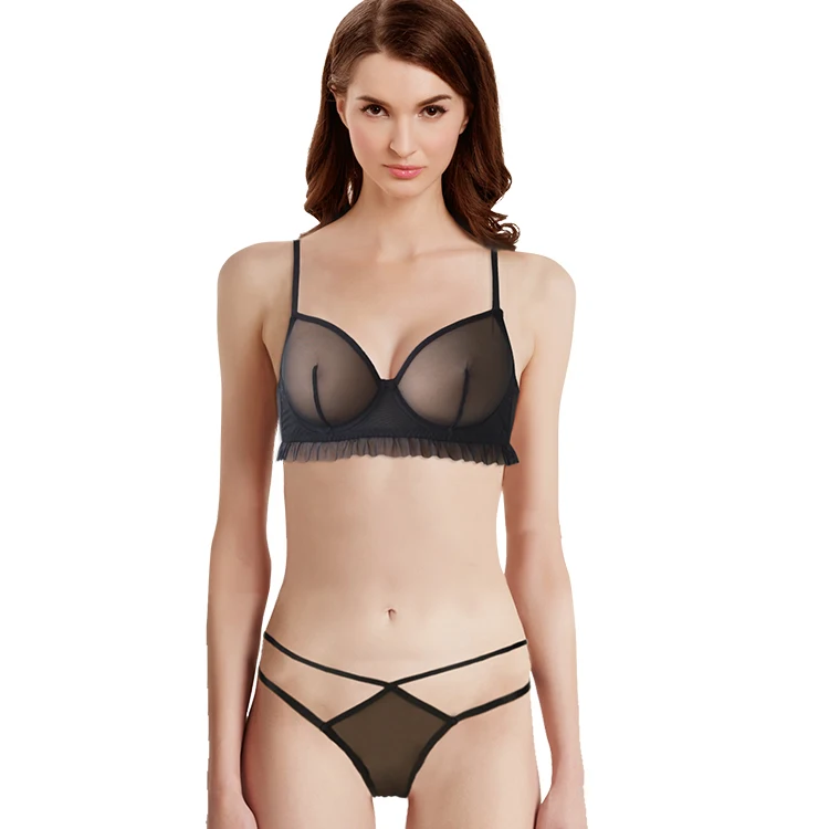 

High Quality Cute Girl And Sexy Women Push Up Transparent Bra & Brief Sets Breathable Lingerie Underwear Panties Set, Black or customized