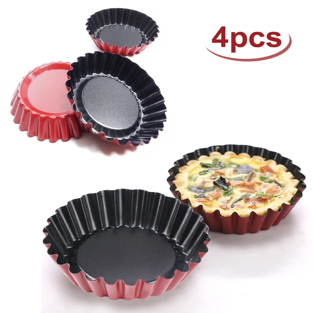 

4pcs Non-stick Mini Egg Tart Mold Round Fruit Pie Pan Dessert Cupcake Pudding Muffin Cups Baking Tool, Silver