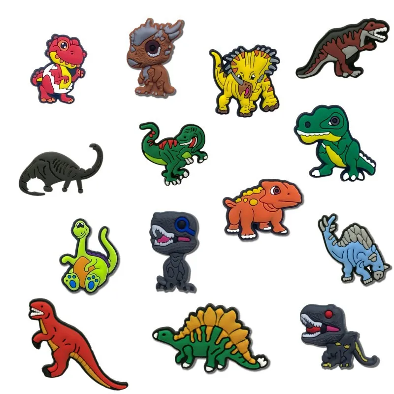 

2021 Hot Sell cartoon dinosaur PVC clog charms Shoe Accessories Fit Bracelets clog beer sports croc charms Kids Gift, As picture