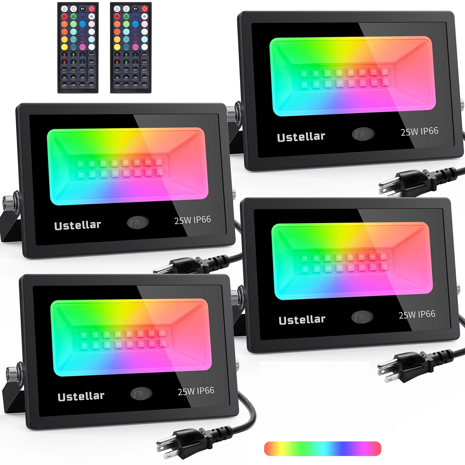 4Pack 25W RGB LED Flood Lights Indoor Outdoor Color Changing Floodlights Dimmable Remote IP66 Waterproof Color Light Outside